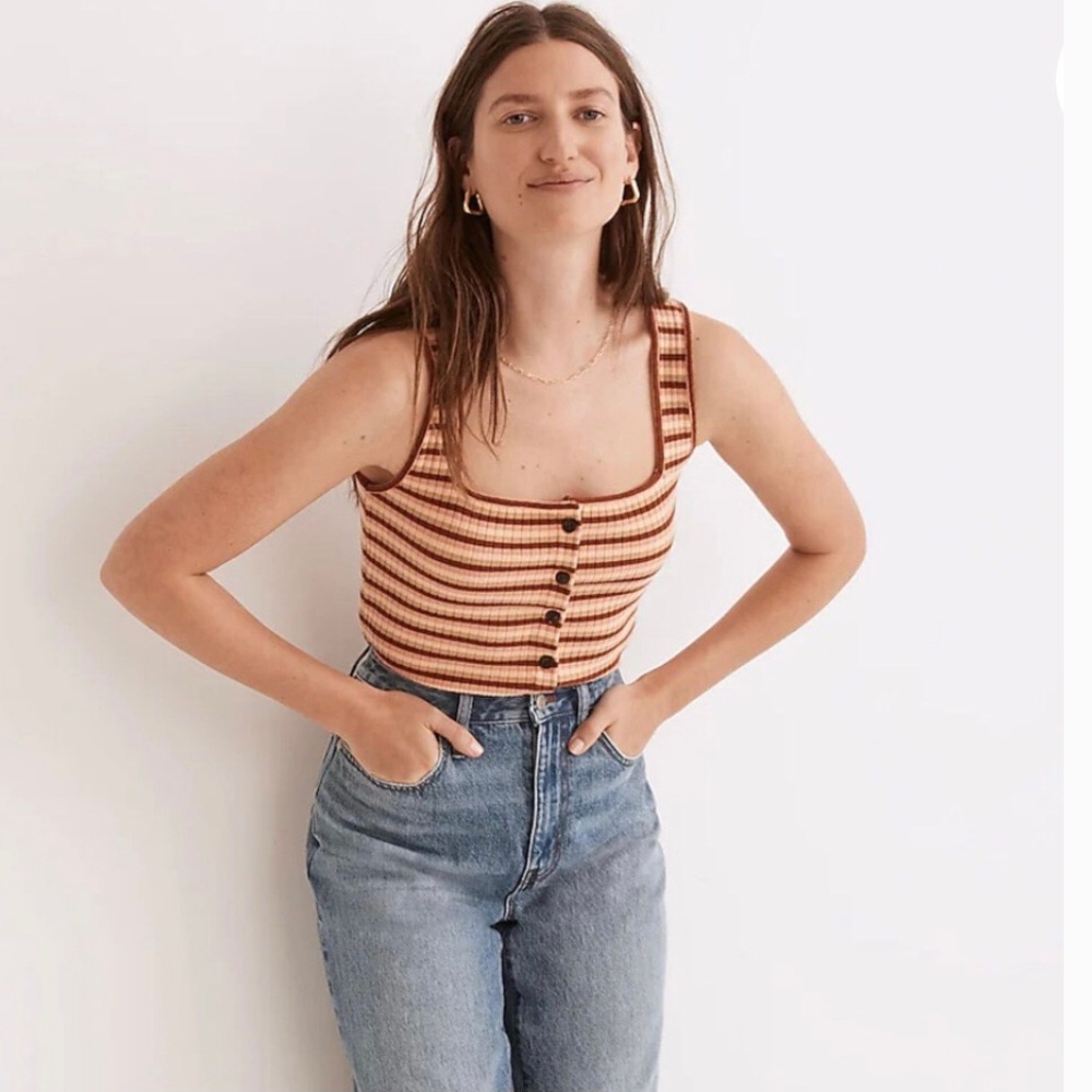 {Madewell} Ribbed Button-Front Top